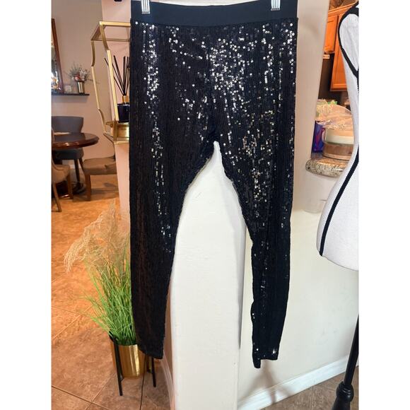 Lauren Ralph Lauren Women's Black Sequin Pull on Pants Size XS - Picture 2 of 5
